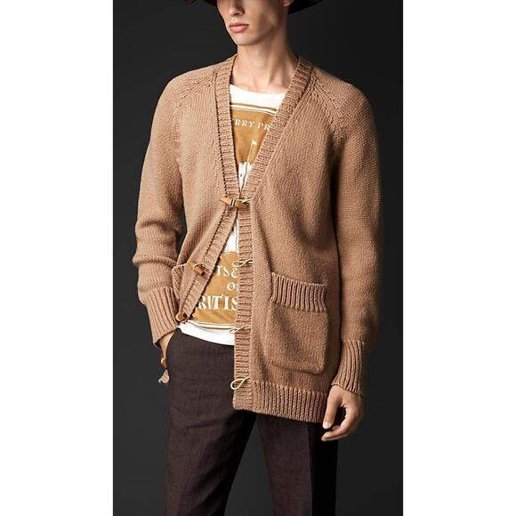 Spring 2015 Size M Tan Knitted Cashmere Blend Patch Pocket Cardigan Sweater - Picture 2 of 7